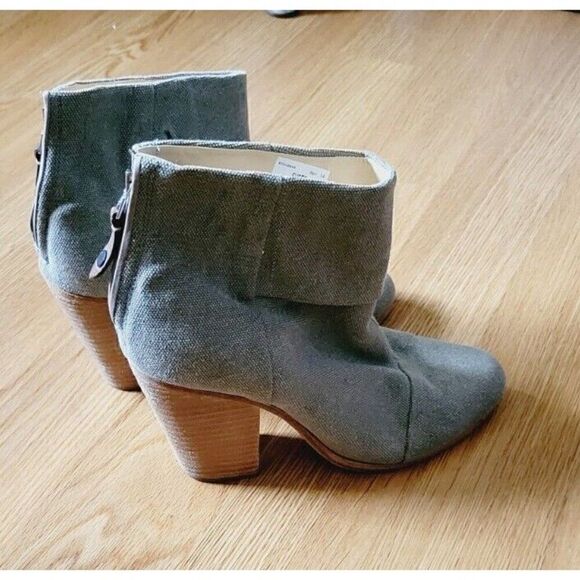 Rag & Bone Newbury Classic Green Canvas Size 10 Back Zip Ankle Boots Bootie - Picture 1 of 10